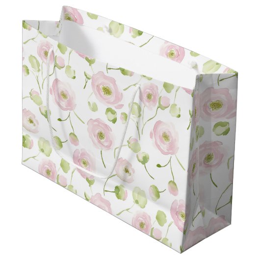 Hübsche Rosafarben Mint Blumen Braut Dusche Große Geschenktüte (Vorderseite Schrägansicht)