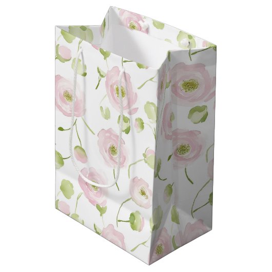 Hübsche Rosafarben Mint Blumen Braut Dusche Mittlere Geschenktüte (Vorderseite Schrägansicht)