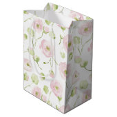 Hübsche Rosafarben Mint Blumen Braut Dusche Mittlere Geschenktüte (Rückseite Schrägansicht)