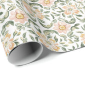 Hübsche rosafarbene grüne Blätter Blumen Geburtsta Geschenkpapier (Rolleneckpunkt)