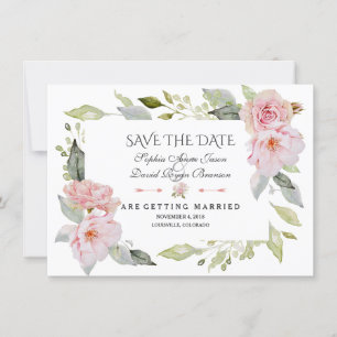 Hübsche rosafarbene Hochzeitseinladung mit Blumen Save The Date
