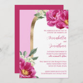 Hübsche rosafarbene Peonies mit Gold auf rosa Hoch Einladung (Vorne/Hinten)