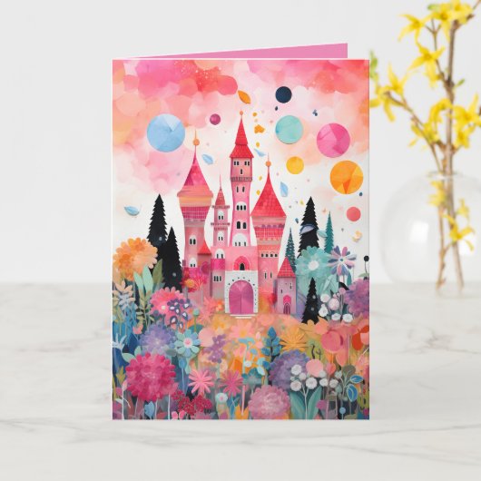 Hübsche rosafarbene Schlosskapelle Karte (Gelbe Blume)