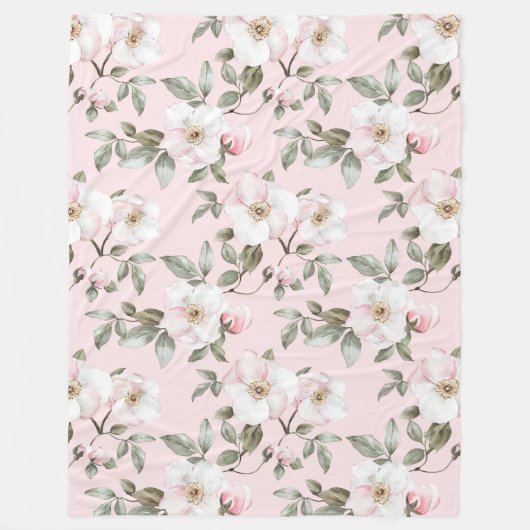 Hübsche rosafarbene weiße Blüten Fleecedecke (Vorderseite)