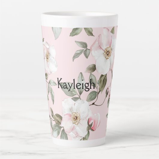 Hübsche rosafarbene weiße Blüten Milchtasse (Vorderseite)