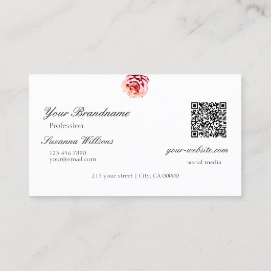Hübsche Rose auf Schlichtem hellrosa Initial QR Co Visitenkarte (Rückseite)