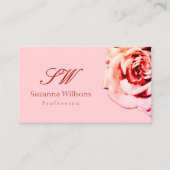 Hübsche Rose auf Schlichtem hellrosa mit Initialen Visitenkarte (Vorderseite)
