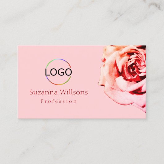 Hübsche Rose auf Schlichtem hellrosa mit Logo-Einf Visitenkarte (Vorderseite)