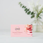 Hübsche Rose auf Schlichtem hellrosa mit Logo-Foto Visitenkarte (Stehend Vorderseite)