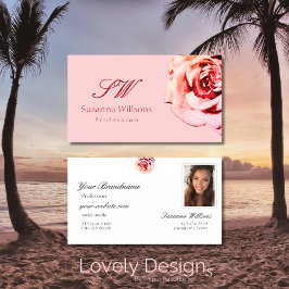 Hübsche Rose auf Schlichten Light Pink-Initialen u Visitenkarte