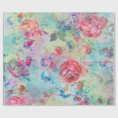 Hübsche Rose Blumenfarbe Aquarellfarben Design Geschenkpapier (Flach)