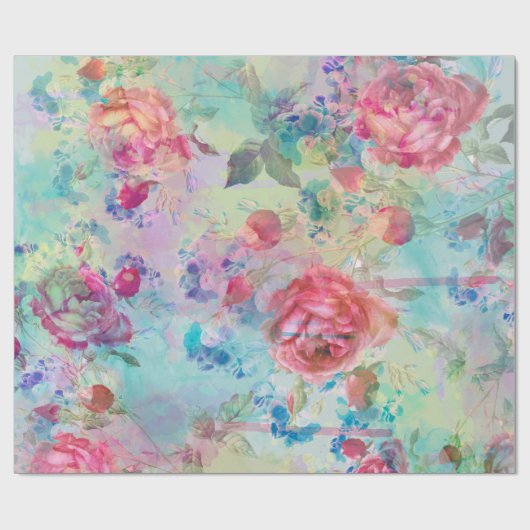 Hübsche Rose Blumenfarbe Aquarellfarben Design Geschenkpapier (Flach)