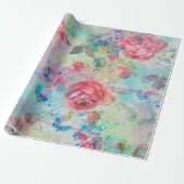 Hübsche Rose Blumenfarbe Aquarellfarben Design Geschenkpapier (Ungerollt)