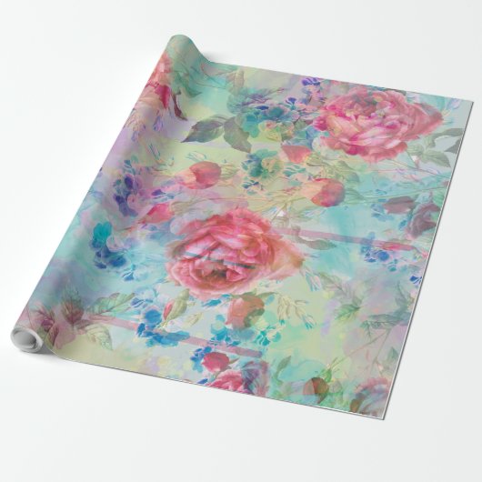 Hübsche Rose Blumenfarbe Aquarellfarben Design Geschenkpapier (Ungerollt)