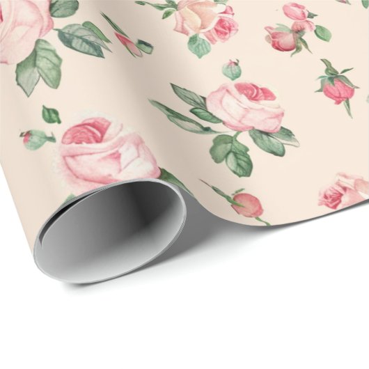 Hübsche Rose Blumenrosa Pfirsichcreme Brautparty Geschenkpapier (Rolleneckpunkt)