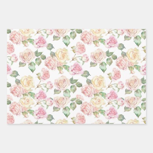 Hübsche Rose Blumenrosa Pfirsichcreme Brautparty Geschenkpapier Set (Vorderseite 3)