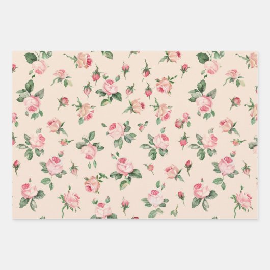 Hübsche Rose Blumenrosa Pfirsichcreme Brautparty Geschenkpapier Set (Vorderseite 2)