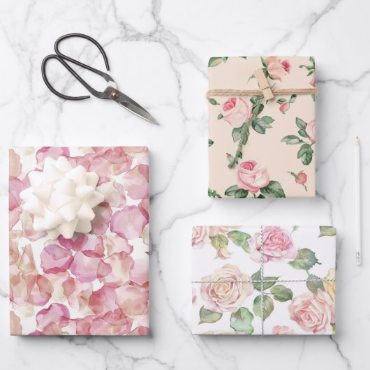 Hübsche Rose Blumenrosa Pfirsichcreme Brautparty Geschenkpapier Set (Vorderseite)