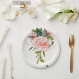 Hübsche Rose der Wasserfarbe und Blattwerk Pappteller