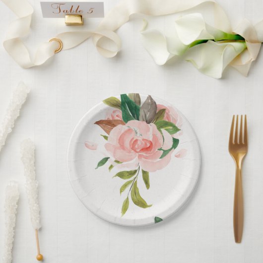 Hübsche Rose der Wasserfarbe und Blattwerk Pappteller (Hochzeit)