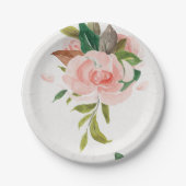 Hübsche Rose der Wasserfarbe und Blattwerk Pappteller (Vorderseite)