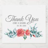 Hübsche Rose & Eukalyptus Vielen Dank Weinetikett Schaumweinetikett (Einzelnes Label)