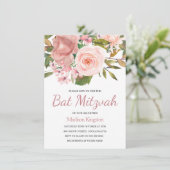 Hübsche Rose Gold Pink Blume Bat Mitzvah Einladung (Stehend Vorderseite)