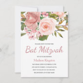 Hübsche Rose Gold Pink Blume Bat Mitzvah Einladung (Vorderseite)