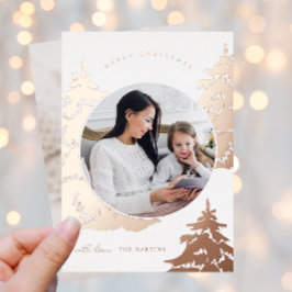 Hübsche Rose Gold Weihnachtsbaum Zwei Fotos Urlaub Folien Feiertagskarte