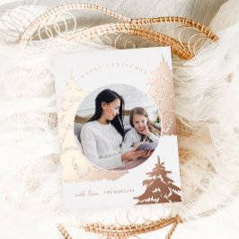 Hübsche Rose Gold Weihnachtsbaum Zwei Fotos Urlaub Folien Feiertagspostkarte