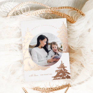Hübsche Rose Gold Weihnachtsbaum Zwei Fotos Urlaub Folien Feiertagspostkarte