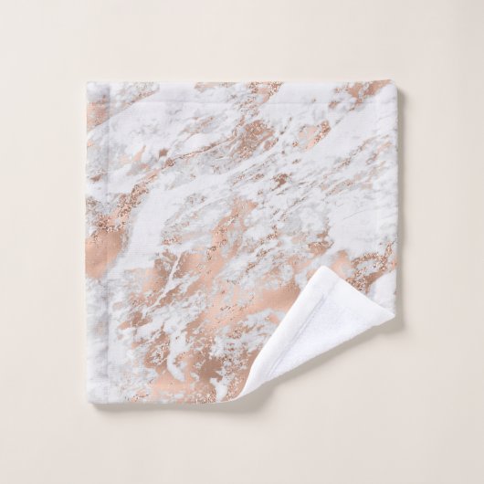 Hübsche Rose Gold Weißer Glitzy Marmor Badhandtuch Set (Waschlappen)