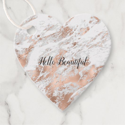 Hübsche Rose Gold Weißer Glitzy Marmor Geschenkanhänger (Vorderseite)