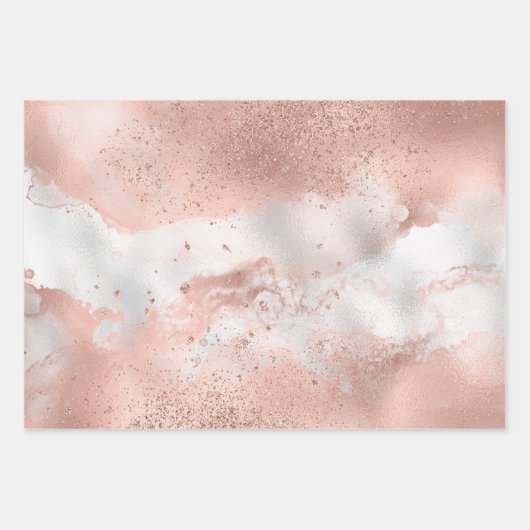 Hübsche Rose Gold Weißer Glitzy Marmor Geschenkpapier Set (Vorderseite 3)