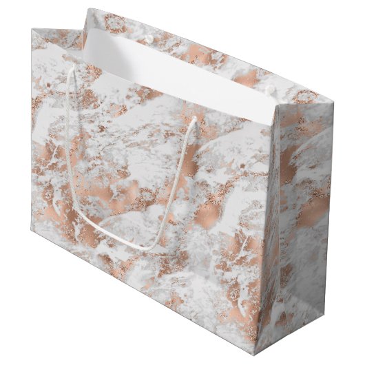 Hübsche Rose Gold Weißer Glitzy Marmor Große Geschenktüte (Vorderseite Schrägansicht)