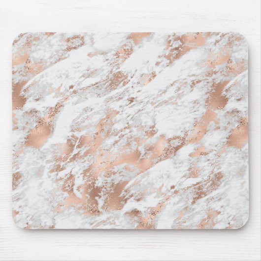 Hübsche Rose Gold Weißer Glitzy Marmor Mousepad (Vorne)