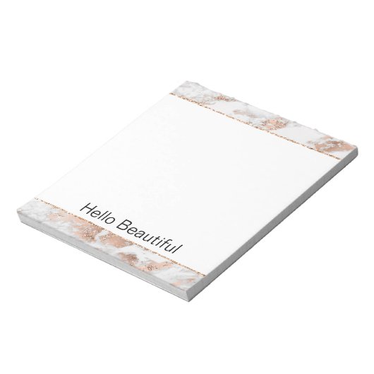 Hübsche Rose Gold Weißer Glitzy Marmor Notizblock (Rotiert)