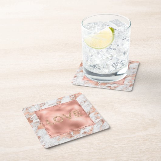 Hübsche Rose Gold Weißer Glitzy Marmor Rechteckiger Pappuntersetzer (Vor Ort)