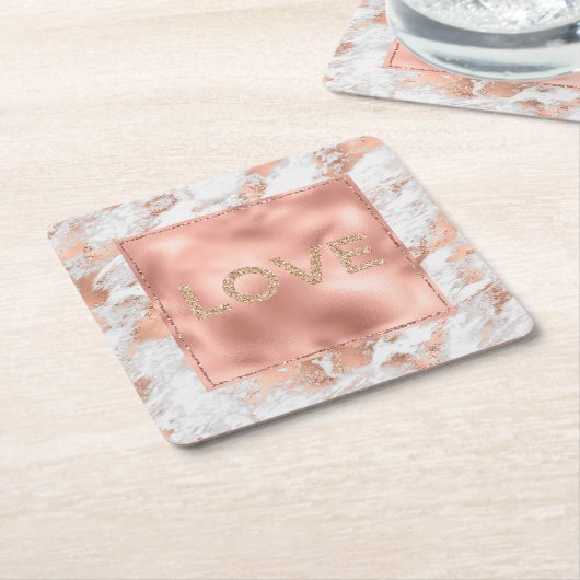 Hübsche Rose Gold Weißer Glitzy Marmor Rechteckiger Pappuntersetzer (angewinkelt)