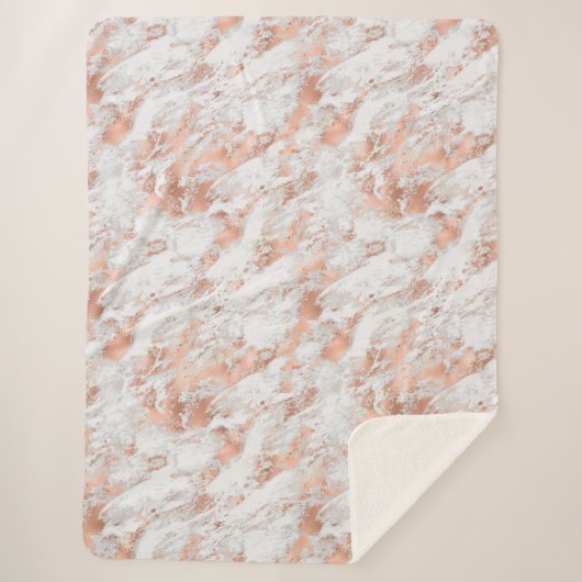 Hübsche Rose Gold Weißer Glitzy Marmor Sherpadecke (Vorderseite)