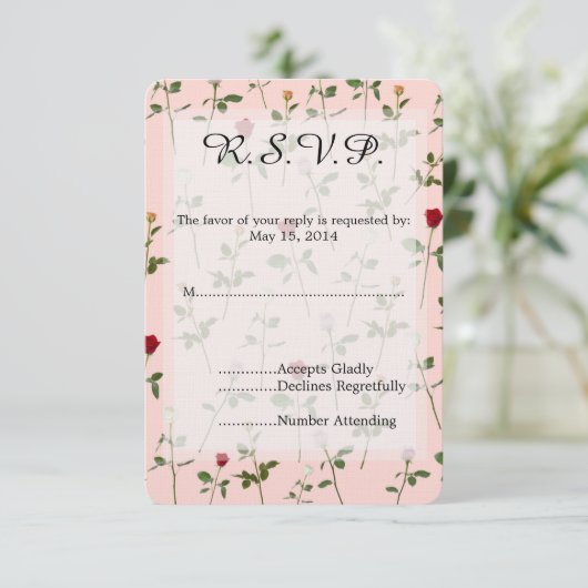 Hübsche Rose Hochzeit RSVP (Stehend Vorderseite)
