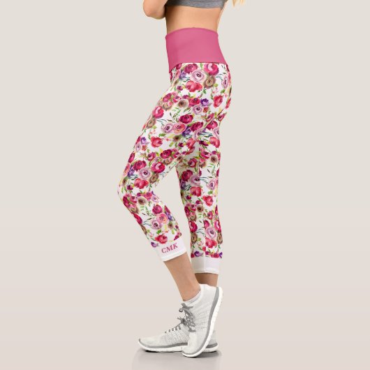 Hübsche Rose Rosa Bläserchische Girl-Monogramm Capri Leggings (Links)