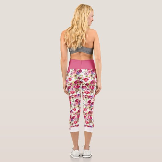 Hübsche Rose Rosa Bläserchische Girl-Monogramm Capri Leggings (Rückseite)