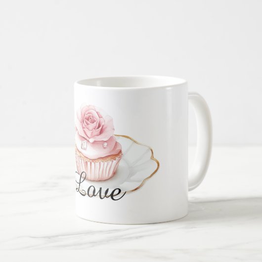 Hübsche Rose Rosa Blumenmuffin Kaffeetasse (VorderseiteRechts)