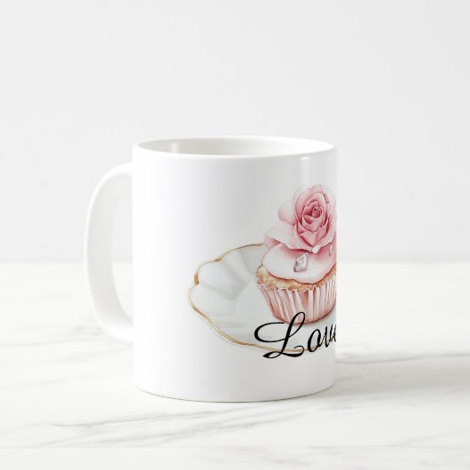 Hübsche Rose Rosa Blumenmuffin Kaffeetasse (Vorderseite Links)