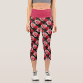 Hübsche Rose rosa Blumenmuster Capri Leggings (Vorderseite)