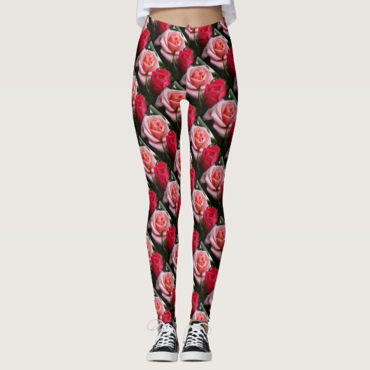 Hübsche Rose rosa Blumenmuster Leggings (Vorderseite)