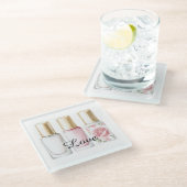 Hübsche Rose Rosa Blumennagel Polnisch Glasuntersetzer (Schrägansicht)