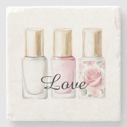 Hübsche Rose Rosa Blumennagel Polnisch Steinuntersetzer (Vorderseite)