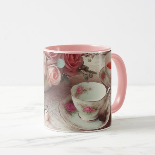 Hübsche Rose Rosa Combo Tasse (VorderseiteRechts)